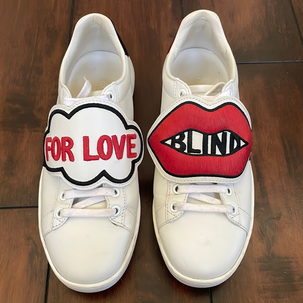 Gucci Ace Blind for Love Sneakers White Leather Size EU37